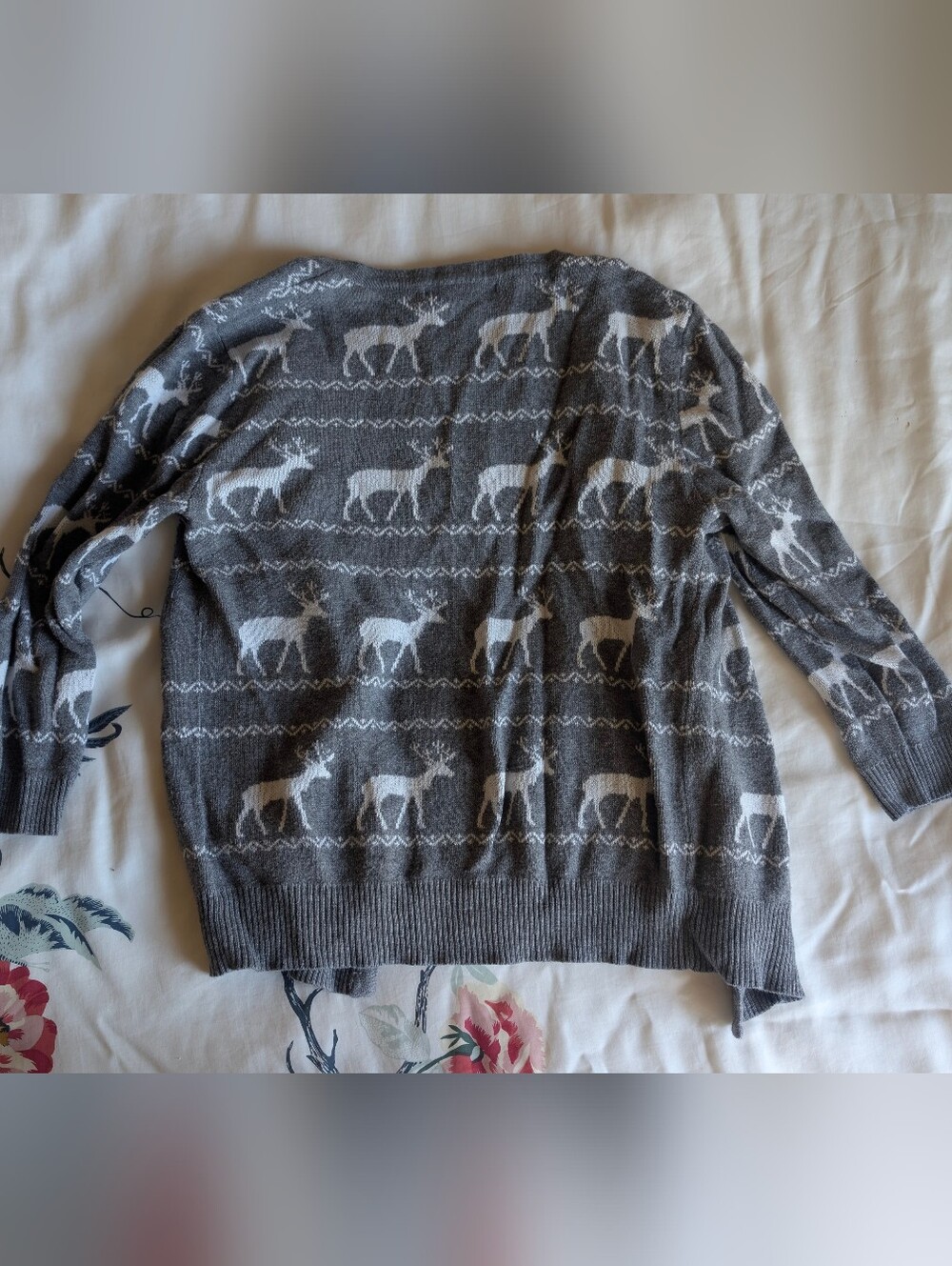 Forever 21 Women's Gray Reindeer Pattern Cardigan Sweater - Picture 2 of 3